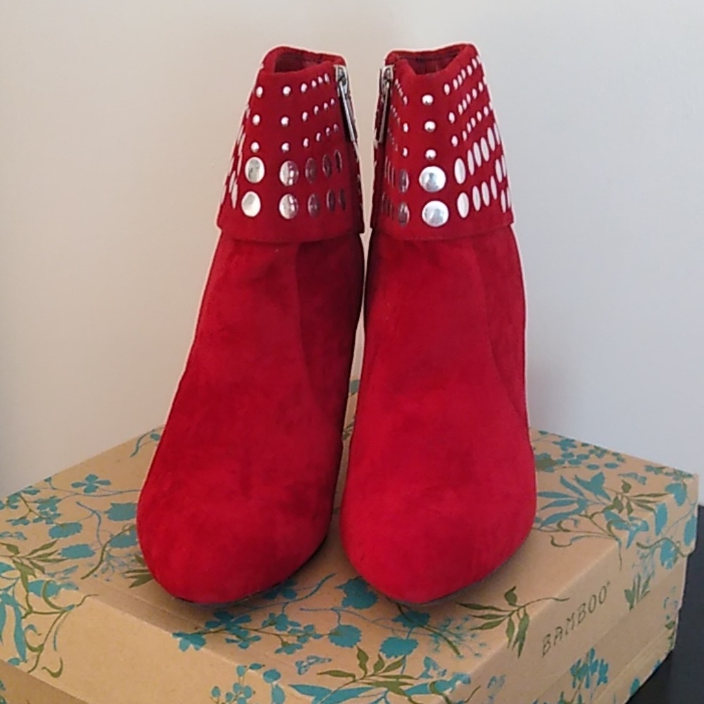 Red studded heal booties